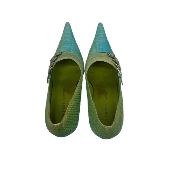 Chinese Laundry Vina Blue Lime Pointed Toe Snake Print Pumps Size 7 1/2 Women’s - Picture 5 of 9